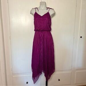 Vintage 70s Purple Tie Strap Floral Striped Handkerchief Hem Midi Sun Dress